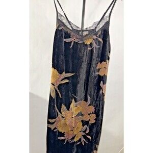 Band of Gypsies Velvet Floral Slip Dress Womens Black Lace Boho Spaghetti Strap
